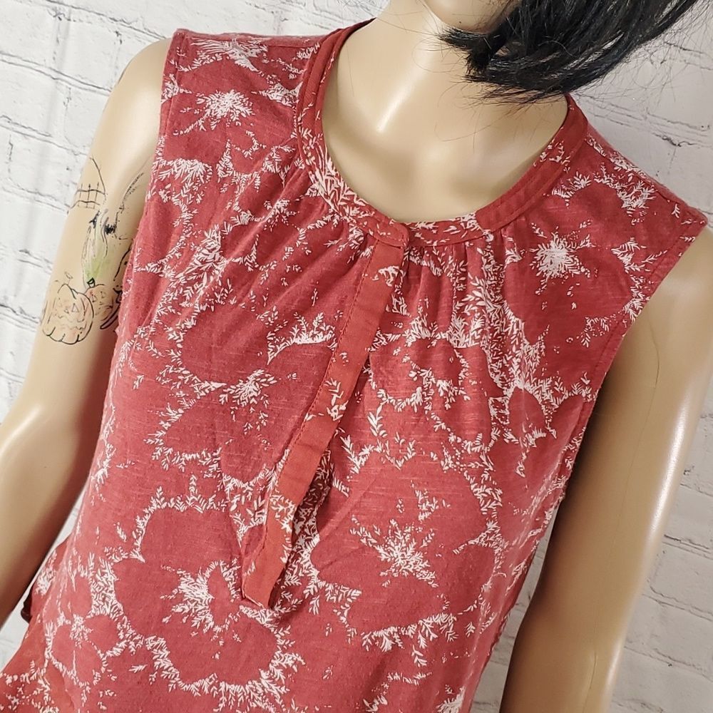 Lucky Brand Sleeveless Terracota Floral Poppies Flowy Button Neck Tank Sz M - Picture 5 of 14